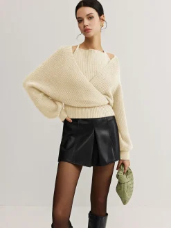 COMMENSE 2 in 1 Bat Sleeve Halter Knit Top* Sweater Tops|Sweaters & Cardigans