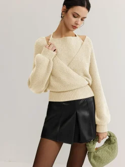 COMMENSE 2 in 1 Bat Sleeve Halter Knit Top* Sweater Tops|Sweaters & Cardigans