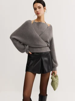 COMMENSE 2 in 1 Bat Sleeve Halter Knit Top* Sweater Tops|Sweaters & Cardigans