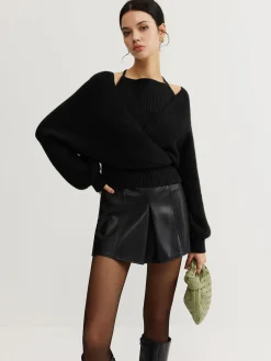 COMMENSE 2 in 1 Bat Sleeve Halter Knit Top* Sweater Tops|Sweaters & Cardigans