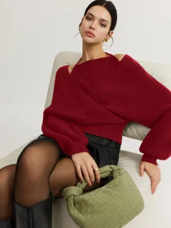 COMMENSE 2 in 1 Bat Sleeve Halter Knit Top* Sweater Tops|Sweaters & Cardigans