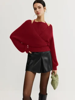 COMMENSE 2 in 1 Bat Sleeve Halter Knit Top* Sweater Tops|Sweaters & Cardigans