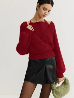 COMMENSE 2 in 1 Bat Sleeve Halter Knit Top* Sweater Tops|Sweaters & Cardigans