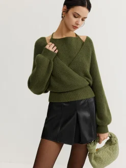 COMMENSE 2 in 1 Bat Sleeve Halter Knit Top* Sweater Tops|Sweaters & Cardigans