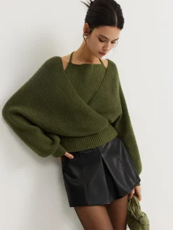 COMMENSE 2 in 1 Bat Sleeve Halter Knit Top* Sweater Tops|Sweaters & Cardigans