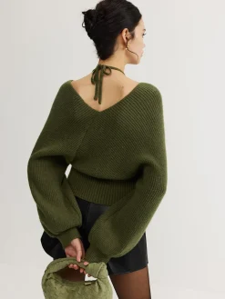 COMMENSE 2 in 1 Bat Sleeve Halter Knit Top* Sweater Tops|Sweaters & Cardigans