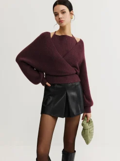 COMMENSE 2 in 1 Bat Sleeve Halter Knit Top* Sweater Tops|Sweaters & Cardigans