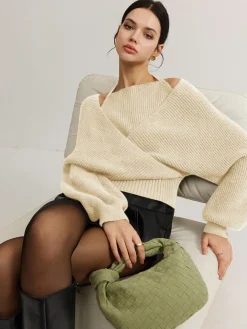 COMMENSE 2 in 1 Bat Sleeve Halter Knit Top* Sweater Tops|Sweaters & Cardigans