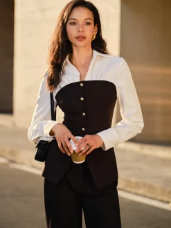COMMENSE 2 in 1 Button Slit Slim Polo Shirt* Blouses & Shirts|Tops