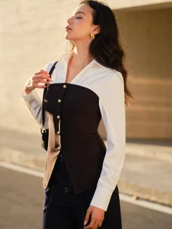 COMMENSE 2 in 1 Button Slit Slim Polo Shirt* Blouses & Shirts|Tops