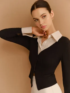 COMMENSE 2 in 1 Button Split Lapel Blouse* Blouses & Shirts|Tops