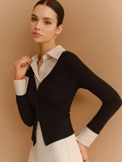 COMMENSE 2 in 1 Button Split Lapel Blouse* Blouses & Shirts|Tops