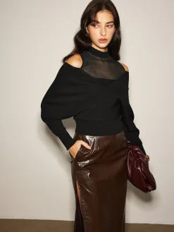 COMMENSE 2 in 1 Cold-Shoulder Knit Top* Sweater Tops|Sweaters & Cardigans