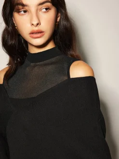 COMMENSE 2 in 1 Cold-Shoulder Knit Top* Sweater Tops|Sweaters & Cardigans