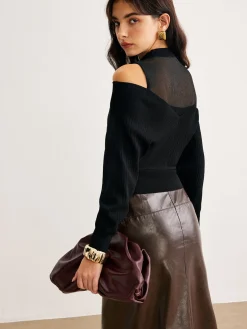 COMMENSE 2 in 1 Cold-Shoulder Knit Top* Sweater Tops|Sweaters & Cardigans