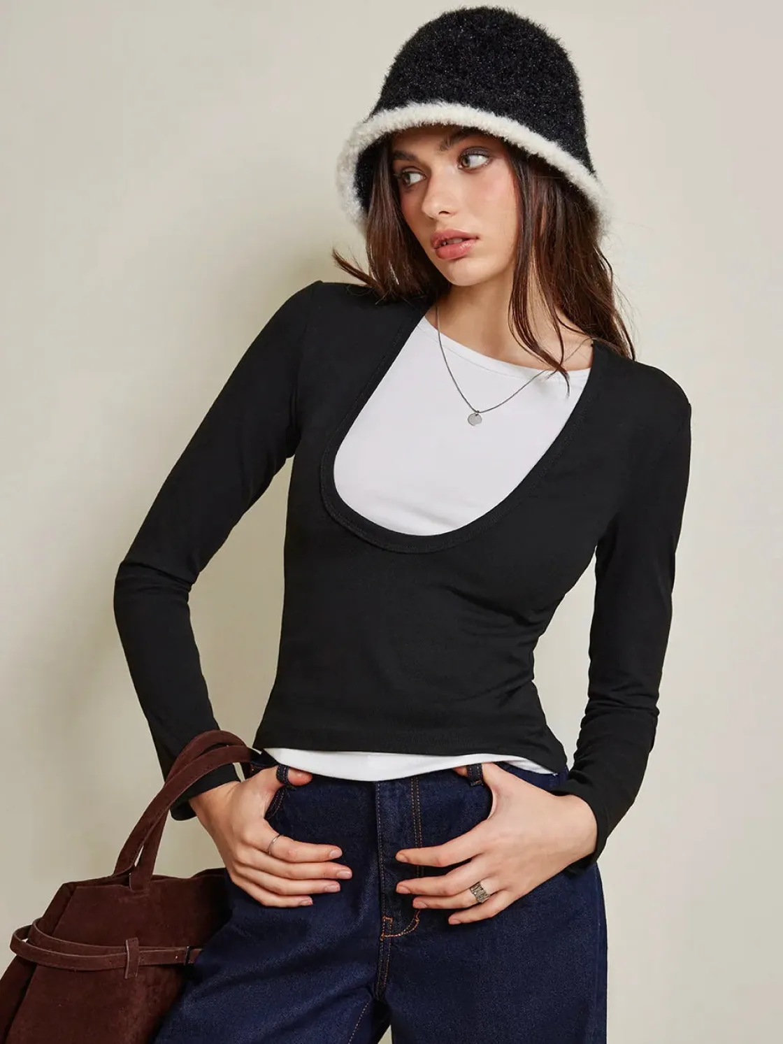 COMMENSE 2 in 1 Color Block Jersey Top* T-shirts|Tops