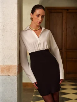 COMMENSE 2 in 1 Color Block Polo Dress* Knitwear|Dresses