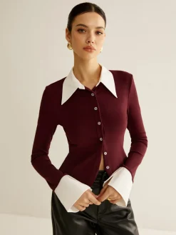 COMMENSE 2 in 1 Contrast Binding Button Shirt* Blouses & Shirts|Tops