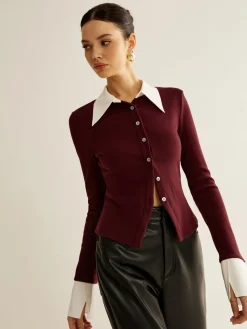 COMMENSE 2 in 1 Contrast Binding Button Shirt* Blouses & Shirts|Tops