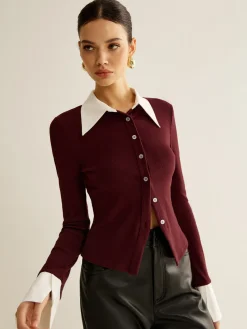 COMMENSE 2 in 1 Contrast Binding Button Shirt* Blouses & Shirts|Tops