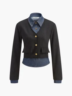 COMMENSE 2 in 1 Denim Panel Polo Blouse* Blouses & Shirts|Denim