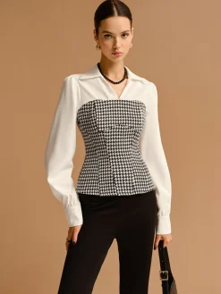 COMMENSE 2 in 1 Houndtooth Polo Shirt* Blouses & Shirts|Tops