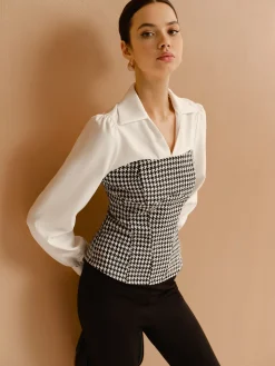 COMMENSE 2 in 1 Houndtooth Polo Shirt* Blouses & Shirts|Tops