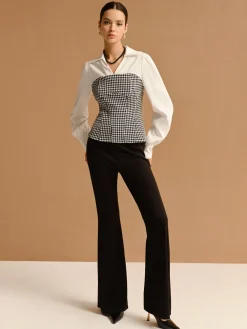 COMMENSE 2 in 1 Houndtooth Polo Shirt* Blouses & Shirts|Tops