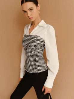 COMMENSE 2 in 1 Houndtooth Polo Shirt* Blouses & Shirts|Tops