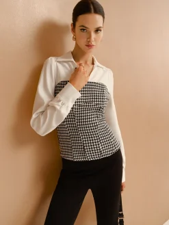 COMMENSE 2 in 1 Houndtooth Polo Shirt* Blouses & Shirts|Tops