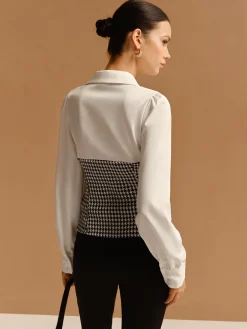 COMMENSE 2 in 1 Houndtooth Polo Shirt* Blouses & Shirts|Tops