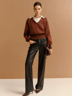 COMMENSE 2 in 1 Lapel Cinched Sweater* Knitwear|Tops