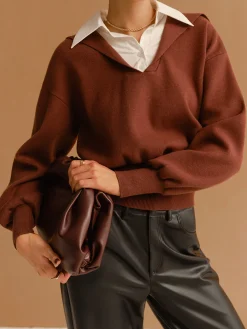 COMMENSE 2 in 1 Lapel Cinched Sweater* Knitwear|Tops