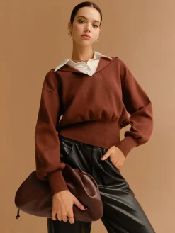 COMMENSE 2 in 1 Lapel Cinched Sweater* Knitwear|Tops