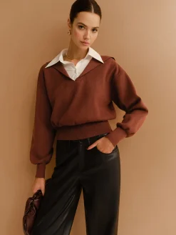 COMMENSE 2 in 1 Lapel Cinched Sweater* Knitwear|Tops