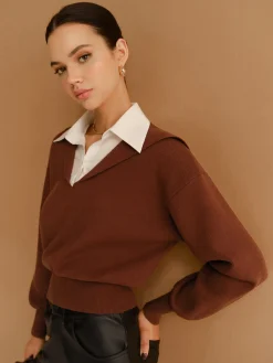 COMMENSE 2 in 1 Lapel Cinched Sweater* Knitwear|Tops