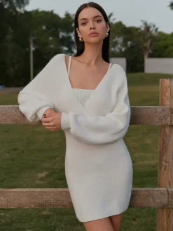 COMMENSE 2 in 1 Leg-Of-Mutton Sleeve Sweater Short Dress* Knitwear|Dresses