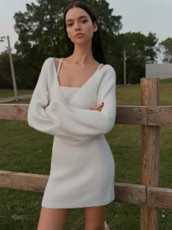 COMMENSE 2 in 1 Leg-Of-Mutton Sleeve Sweater Short Dress* Knitwear|Dresses