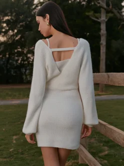 COMMENSE 2 in 1 Leg-Of-Mutton Sleeve Sweater Short Dress* Knitwear|Dresses