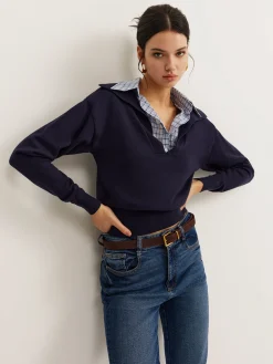 COMMENSE 2 in 1 Leisure Lapel Knit Top* Sweater Tops|Sweaters & Cardigans