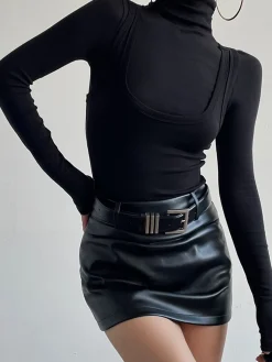 COMMENSE 2 in 1 Mock Neck Jersey Top* T-shirts|Tops