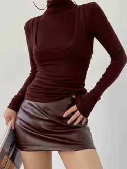 COMMENSE 2 in 1 Mock Neck Jersey Top* T-shirts|Tops