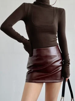 COMMENSE 2 in 1 Mock Neck Jersey Top* T-shirts|Tops