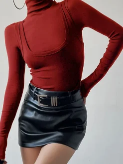 COMMENSE 2 in 1 Mock Neck Jersey Top* T-shirts|Tops
