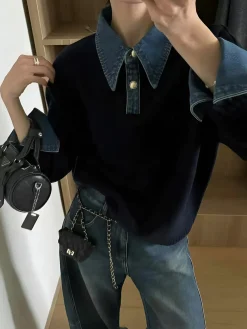 COMMENSE 2 in 1 Panel Lapel Sweater* Knitwear|Tops