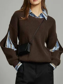COMMENSE 2 in 1 Ribbed Cutout Sweater* Sweater Tops|Sweaters & Cardigans