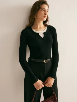 COMMENSE 2 in 1 Slim Knit Top* Sweater Tops|Sweaters & Cardigans