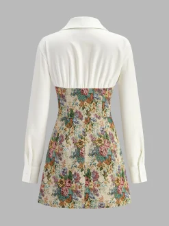 COMMENSE 2 in 1 Tweed Floral Zipper Polo Dress* Dresses