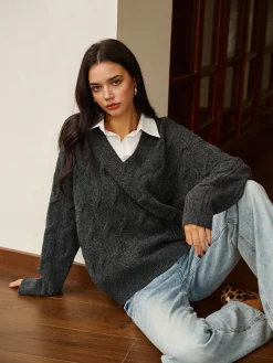 COMMENSE 2 in 1 Twist Polo Sweater* Sweater Tops|Sweaters & Cardigans