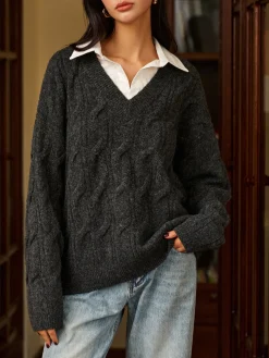 COMMENSE 2 in 1 Twist Polo Sweater* Sweater Tops|Sweaters & Cardigans